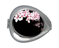 DANIEL MOXLEYB Pill Box Case Decorative Boxes Silver Pill Box Holder Organizer Container Compact 3 Compartment Medicine Case, Oval Pill Box for Pocket or Purse (Falling Flower Cherry Blossom)