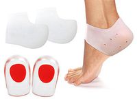 1 Pair Shock Absorption Gel Foot Heel Cushion Cups, Plantar Soft Inserts Pads & 1 Pair Heel Sleeves Socks for Heel & Ankle Pain Relief (Small/Medium, 1 Pair Heel Cushion Cups & 1 Pair Heel Socks)