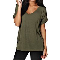 Theoylos Women's Cotton T-Shirts Rolled Sleeve Casual Short Sleeve Ladies V Neck Basic T-Shirts Tops Green