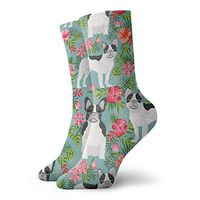 French Bulldog Hawaiian Florals White Men Women's Casual Athletic Stoking 30CM Crew Socks