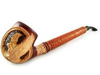 Churchwarden 13'' Wooden Pipe "EAGLE" Decorated with Leather. Tobacco Handcrafted Smoking Pipe of Pear Wood, Designed for pipe smokers