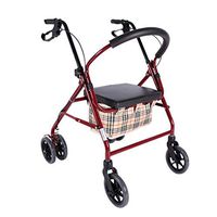 Healthcare Rollator Walker with Seat, Backrest,Wheels and Storage Bags,Lockable Brakes Brushed Steel,for Elderly, Seniors, Handicap, Disabled,Red