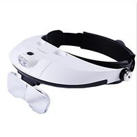 ElectroOptix Head Mount Magnifier with 2 LED Lamp for 5 Pair Interchangeable Lenses Adjustable Headband for Reading Jewelry Appraisal Crafting