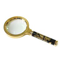 10X Gold Tone Magnifying Glass Lens Distortion-Free Powerful Magnifier 90mm/ 3.5" Diameter, Dragon Decro Handle
