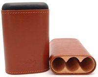 Robusto Leather Cigar Holder - Inside Cedar Wood Compartments - Authentic Full Grade Buffalo Hide Leather - Tan