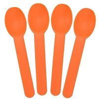 [25 Count] Orange Heavy Duty Plastic Spoons - Disposable Frozen Yogurt Ice Cream Spoons - Frozen Dessert Supplies
