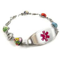 My Identity Doctor - Ladies Medical Alert Bracelet with Custom Engraving - 1.2cm Steel, Glass Hearts - Purple - Wrist Size 6.75 Inch