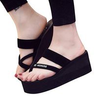 Amlaiworld Summer Women Sandals Non-Slip Flip Flops Sandals Flat Beach Slippers Shoes (US：6, Black-1)