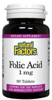 Natural Factors Folic Acid, 90 Tab 1000mcg (Pack of 4)