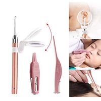 3 Pcs Ear Wax Removal Tools with LED Light - Ear Spoon Digger & Tweezers for Ear Health Care & Nose Cleaning Pick Nipper for Baby Gift Set with Case, Free 3X Magnifier(Rose Gold)