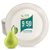 Verde Planet - 9 inch Round Bagasse Plates - Biodegradable, Tree Free Sugarcane Fiber, Ecofriendly, Disposable, Sturdy, White Premium Quality Plates - 50 Count