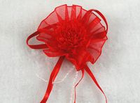 24pcs Organza Round Cabbage Flowers Wedding Decoration Appliques (Pick Color) (Red)