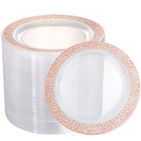102 Pieces Rose Gold Plastic Lunch Plates, 9” Clear Disposable Dinner Plates with Rose Gold Lace Rim, Ideal for Big Parties or Wedding