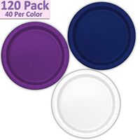 120 Paper Dessert Plates (7") - Navy Blue, Deep Purple, White - 40 Per Color, 3 Colors - Great Assortment for Birthday Parties, Weddings, Holidays, Baby Shower, Celebrations, and more
