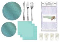 Iridescent Party Supplies Opalescent Prismatic Metallic Theme in Robins Egg Blue Teal for 16 Guests
