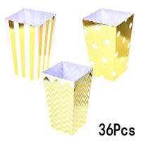 Gold Party Popcorn Treat Boxes - Wedding Bachelorette Bridal Shower Movie Theater Party Favors Mini Popcorn Candy Containers Baby Shower Birthday Party Treat Boxes Supplies, 36Ct