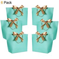 Gift Bags with Handles- WantGor 14.2x10.2x4.3inch Paper Party Favor Bag Bulk with Bow Ribbon for Birthday Wedding/Bridesmaid Celebration Present Classrooms Holiday(Blue-Green, Large- 6 Pack)