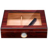 CIGARLOONG Cigar Humidor Spanish Cedar Desktop Box with Humidifier and Hygrometer Hold up to 25 Cigars（Color：Cherry）