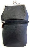 Women 100% Pure Leather Cigarette Case Lighter Match Pocket Zipper Coin Pouch -4 Color (Black)