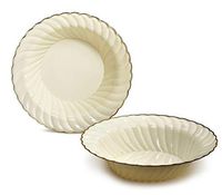 " OCCASIONS" 240 Bowls Pack, Heavyweight Wedding Party Disposable Plastic Bowls (12oz Soup Bowl, Blossom in Ivory & Gold)