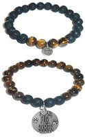 Aromatherapy Women's Tiger Eye & Black Lava Essential Oil Diffuser Beads Charm Stretch Bracelet Gift Set. (I Love My Fur Babies)