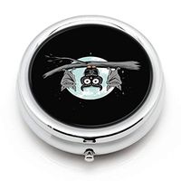 Circular Metal Pill Case Three Compartment Pill Organizer for Purse Pocket Creepy Owl