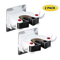 Tcamp Broom Mop Holder Wall Mount Mop Hanger Broom Gripper with Hooks Racks Non-Slip Self Adhesive Waterproof Multifunctional Storage Tools for Home Bathroom Kitchen Garden Garage (White 2PACK)