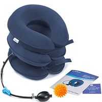 GimmeF Cervical Neck Traction Device - FDA Registered - Inflatable and Adjustable Neck Stretcher Collar, Instant Pain Relief for Chronic Neck and Shoulder Pain ✮ Bonus Therapy Massage Ball (Dark Blue)