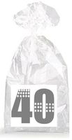 Silver with Dotted Strips 40th Birthday Party Favor Bags with Ties - 12pack