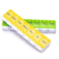 Betife of 2 Weekly Pill Organizer with Easy Push Button, Travel Portable Medicine Organizer 7 Day Arthritis, Daily Pill Case Odorless 7 Large Compartments to Hold Vitamins/Fish Oils(Yellow+Green)