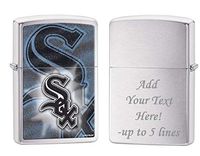 Zippo Personalized Message Engraved on Backside Chicago White Sox Team Baseball MLB Brushed Chrome Lighter