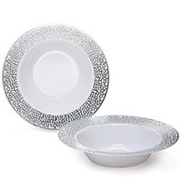 " OCCASIONS" 40 Bowls Pack, Heavyweight Disposable Wedding Party Plastic Bowls (12 oz Soup Bowl, Florence White & Silver)
