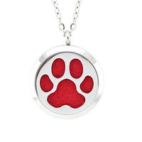 FANSING Christmas Necklacese for Women Puppy Dog Paw Pendant Holiday Jewelry Stainless Steel Aromatherapy Essential Oil Diffuser Necklace Locket with Refill Pads