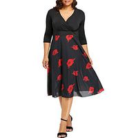 Zcuhen Women's Dress Sweet & Cute V-Neck Dress Mini Dress Women Chiffon Long Sleeve Plus Size Prom Casual Maxi Dresses Black