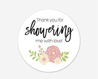 24 Pink Thanks for Showering Stickers, Baby Shower Bridal Shower and Event Favor Labels (#494-2-M-BL)
