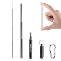WakeyPQ Collapsible Reusable Stainless Straw Portable Straw Foldable Drinking Straw BPA free PDA approved (Black)