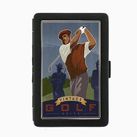 Perfection In Style Black Color Metal Cigarette Case Vintage Golf Design 004