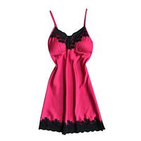 LIEJIE Satin Sleepwear Women Ladies Nightwear Nightdress Sexy Lingerie with Neck Unique Slim Fit Coss Wrap Shirts Crop Tops Dresses for Women Blouse Chest Pads (Hot Pink, S)