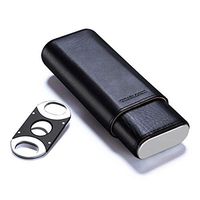 Lxc Smoking Set/Cigar Box Travel Portable Cigarette Case Leather Cigarette Case with Cigar Cutter Can Accommodate 3 Cigars Cigar Bag Men's Gift Box Cigar Humidor Box Black Mute