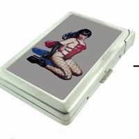 Metal Cigarette Case with Built In Lighter Pin Up Girl Design-002