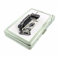 Cigarette Case with Built in Lighter Vintage Camera S4 Smoking King Size Cigarettes Silver Metal Wallet 4" X 2.75" RFID Protection