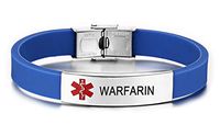 JF.JEWELRY Pre-Engraved Warfarin Medical Alert ID Bracelet for Men Women Silicone Band Adjustable-Blue