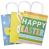 Hallmark 9" Medium Gift Bags Assortment (Bunny, Chicks, "Happy Easter" Stripes) Pack of 3 Gift Bags for Easter Baskets, Egg Hunts, Kids Gifts