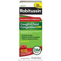 Robitussin DM Max Cough Plus Chest Congestion Syrup, 4 Fluid Ounce - 24 per case.