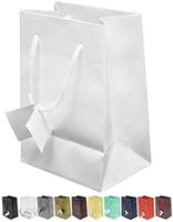 Novel Box® White Matte Laminated Euro Tote Paper Gift Bag Bundle 4.75"X3.25"X6.75" (10 Count) + NB Cleaning Cloth