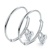 Master---Hand Sanding Baby 999 Silver Bracelet with Small Bell one Pair