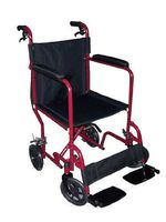 MedMobile Transport Folding Wheelchair with Burgundy Aluminum Frame, Dual Handbrakes, Padded Armrests, Detachable Footrests, and Drop Back Handle by MedMobile.