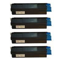 Amsahr 42127404 Okidata 42127404, C5100n Remanufactured Replacement Toner Cartridge with Four Black Cartridges