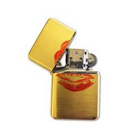 Red Lipstick - Gold Lighter Windproof Flip-Top Refillable with tin Gift Box