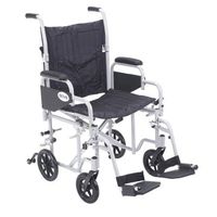 Drive Medical Poly Fly Light Weight Transport Chair Wheelchair with Swing-Away Footrest, Silver, 20"